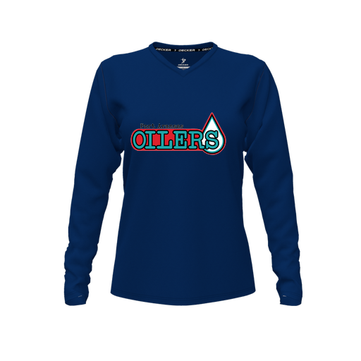 [CUS-DFW-TEES-CMF-VNK-LSL-NVY-FYXS-LOGO1] Comfort T-Shirt (Female Youth XS, Navy, V Neck, Logo 1, Long Sleeve)