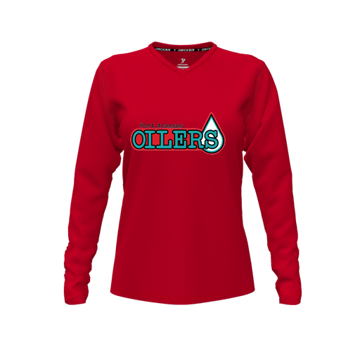 [CUS-DFW-TEES-CMF-VNK-LSL-RED-FYXS-LOGO1] Comfort T-Shirt (Female Youth XS, Red, V Neck, Logo 1, Long Sleeve)