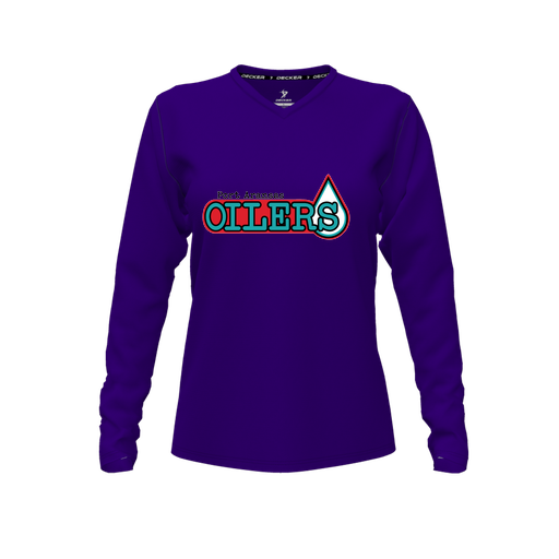 [CUS-DFW-TEES-PER-VNK-LSL-PUR-FYXS-LOGO1] Performance T-Shirt (Female Youth XS, Purple, V Neck, Logo 1, Long Sleeve)